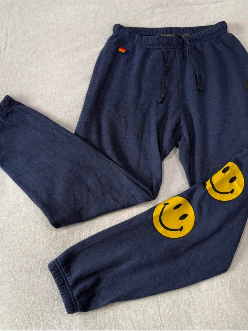 Aviator Nation Navy Sweatpants with Yellow Smiley Face